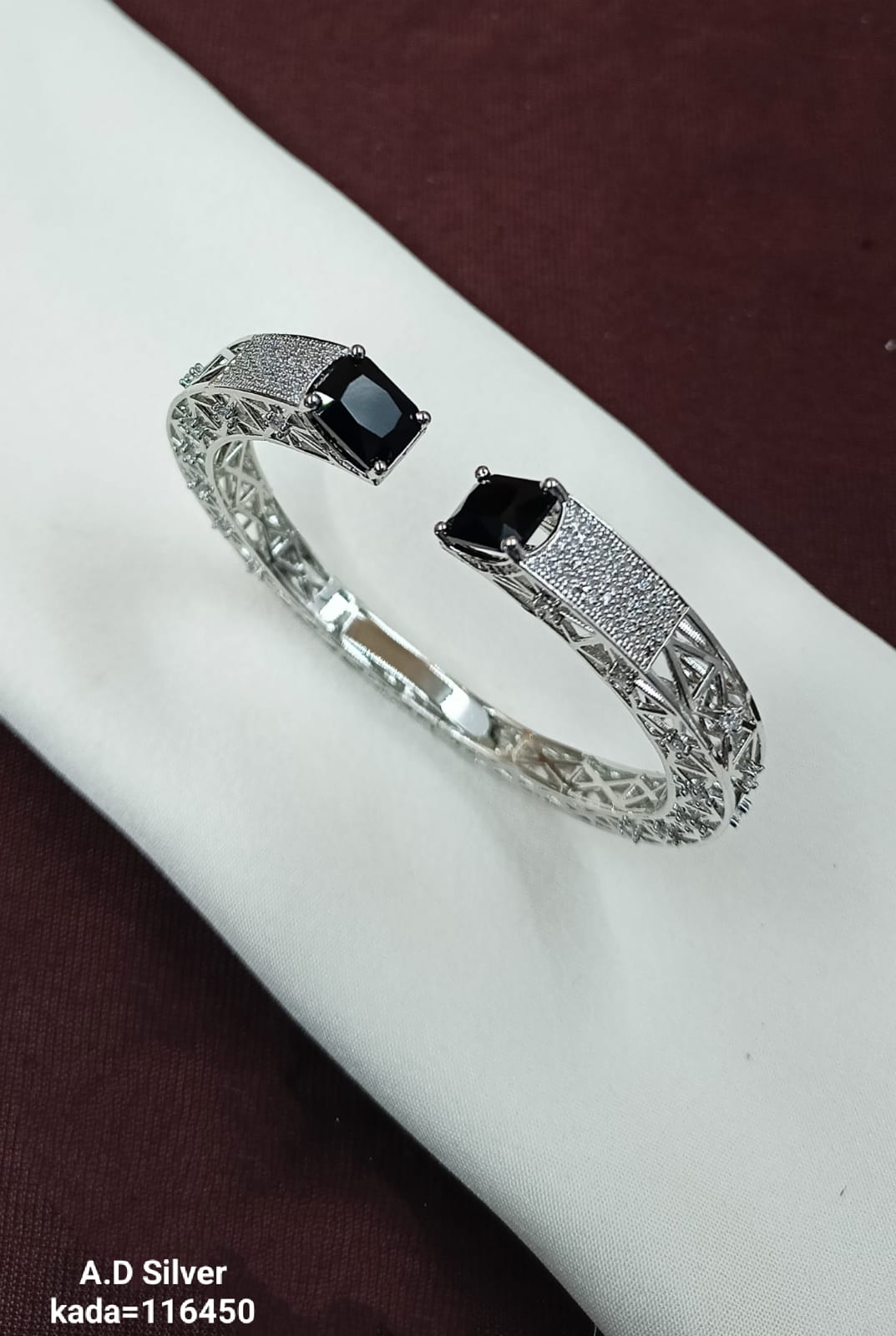 Elegant Designer AD Stone Kada – Premium Silver Finish